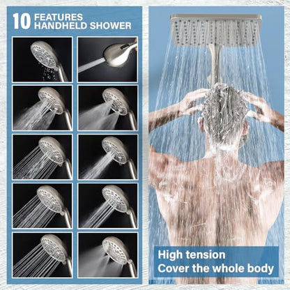 Rain Shower Head with Handheld High Pressure rainfall Shower Heads with Handheld Spray Combo,Brushed Nickel - color: Brushed Nickel