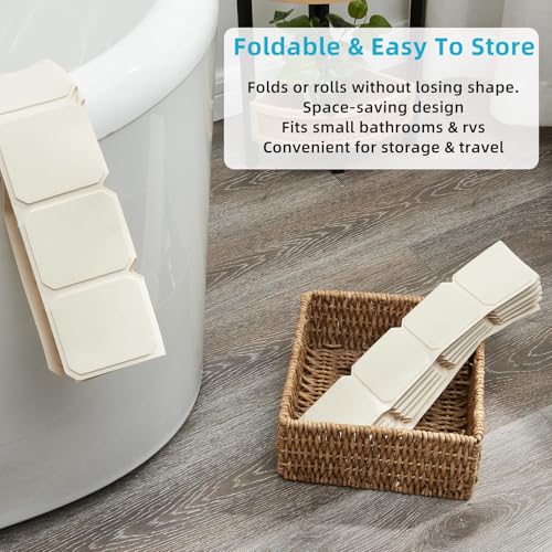 Non-Slip Silicone Bathtub Mat, Foldable Bath Tub Mat, 14.9 x 27.5in, Beige | Bathroom shower mat with suction cups, Machine Washable, Durable & Eco-Friendly, Large Drain Holes, Ideal for Family Use - color: Beige