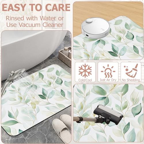 Eucalyptus Leaves Bathroom Rugs,Bath Mats for Bathroom,Sage Green Leaf Low Pile Absorbent Bath Mat,Rubber Backing Non Slip Washable Thin Quick Dry Door Mat 17x29.5 Inch - color: Eucalyptus Leaves,sage Green Leaf