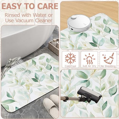 Eucalyptus Leaves Bathroom Rugs,Bath Mats for Bathroom,Sage Green Leaf Low Pile Absorbent Bath Mat,Rubber Backing Non Slip Washable Thin Quick Dry Door Mat 17x29.5 Inch - color: Eucalyptus Leaves,sage Green Leaf