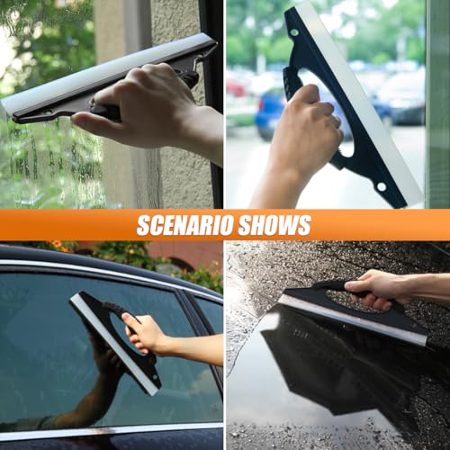 Squeegee Car Dryer Car Water Scraper Tool, 12 Inch Silicone Wiper Board Car Windshield Squeegee with Handle, Shower Squeegee Wiper Blade for Auto Windows Glasses Doors Mirrors Tile Walls (2PCS) - color: 2pcs