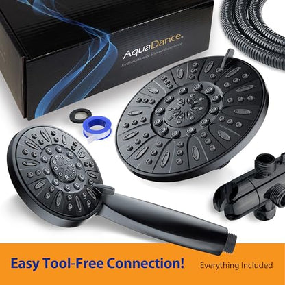 AquaDance 7" Premium High Pressure 3-way Rain & Handheld Shower Head Combo | Enjoy Dual 6-Setting Luxury Shower Heads Separately or Together for the Best of Both Worlds! Stainless Steel Hose - Black - color: Matte Black, style: 1.8 Gallons Per Minute