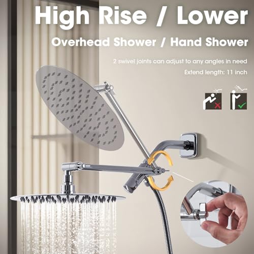 TRUSTMI Shower Arm Diverter with 10 Inch Adjustable Arm to High Rise or Lower Shower Head Combo Offset, Stainless Steel, Polished Chrome - color: Chrome