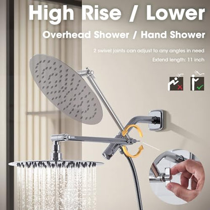 TRUSTMI Shower Arm Diverter with 10 Inch Adjustable Arm to High Rise or Lower Shower Head Combo Offset, Stainless Steel, Polished Chrome - color: Chrome