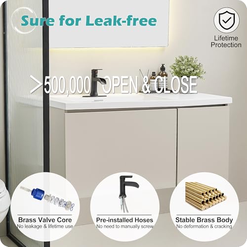 Matte Black Waterfall Bathroom Faucets, 1 Hole or 3 Hole (4 Inch) Bathroom Sink Faucet with Drain, Deck Plate, 1 Handle for Vanity, Restroom, RV, Modern, Brass Material - color: Matte Black