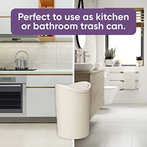 Superio Small Bathroom Trash Can with Lid, Modern White Mini Waste Bin with Swing Lid (1 1/2 Gallon, 6 Liter) Plastic Garbage Can for Kitchen, Bathroom, Bedroom, Office, Under Desk (1, Ecohome) - color: Ecohome