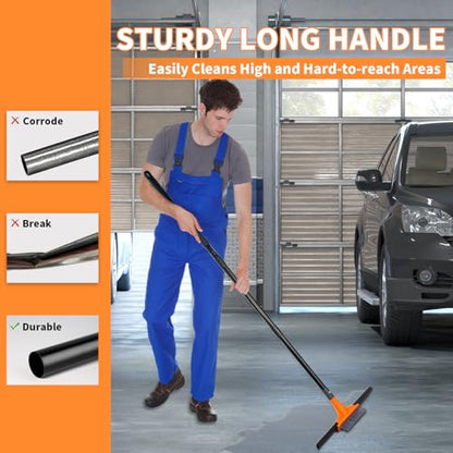 Floor Squeegee for Concrete Floor,Heavy Duty Shower Garage Floor Squeegee Broom with Scrubber Brush and 62" Long Handle for Bathroom Tile,Garage, Deck,Pool,Outdoor Floors,16 Inch,Orange