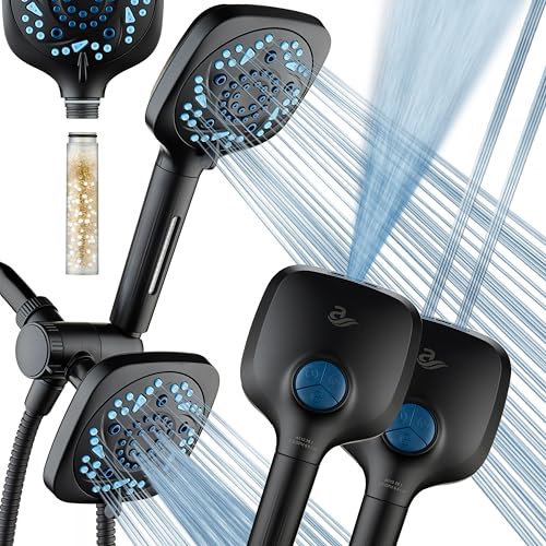 AquaCare 82-Mode High Pressure 6-way Combo with Filter & 2-mode Power Wash | Filters Chlorine & Toxins, Softens Hard Water for Healthy Skin & Hair. Handheld Shower Head Cleans Tub, Tile & Pets / Black - color: Matte Black