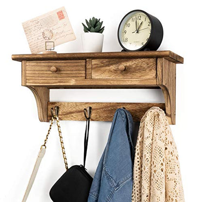 Emfogo Coat Hooks Mounted, Rustic Wood Coat Rack Mount Shelf with Hooks, Farmhouse Coat Rack with Shelf & Coat Hook for Entryway, Mudroom, Bedroom, Kitchen, Bathroom (Brown) - color: Brown