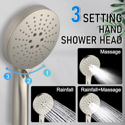 Iriber Thermostatic Shower System Wall Mount with 10 Inch Roud Rainfall Shower Head and Handheld,Shower Faucet Mixer Trim Kit (Valve Included),Brushed Nickel - color: Brushed Nickel 03
