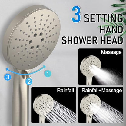Iriber Thermostatic Shower System Wall Mount with 10 Inch Roud Rainfall Shower Head and Handheld,Shower Faucet Mixer Trim Kit (Valve Included),Brushed Nickel - color: Brushed Nickel 03
