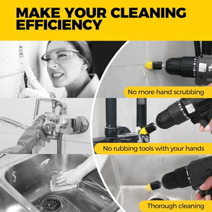 Holikme 6 Pack Drill Brush Attachment Set, Extended All Purpose Cleaning | Includes Extended Long Attachment & Crevice Corner Brushes. For Bathroom, Grout, Floor, Tub, Shower, Tile, Kitchen, Car