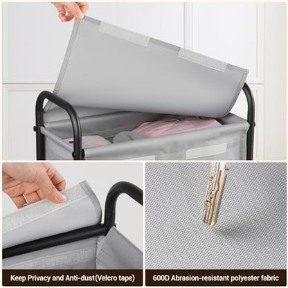 ELYKEN Slim Laundry Hamper with Lid & Wheels, 50L Rolling Laundry Basket | 7.9" Narrow Design, 50L, Removable Liner Bag, Lockable Wheels, Space Saving Clothes Hamper for Bathroom, Bedroom, Closet - style: Grey-50L