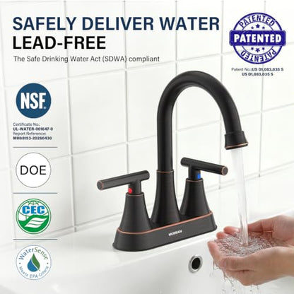 Bathroom Faucets, Hurran 4 inch Centerset 2-Handle Lead-Free, ORB | Bathroom Sink Faucet with Pop-up Drain and Supply Lines, Stainless Steel Faucet for Vanity RV Restroom Laundry, 2 Pack - color: Oil Rubbed Bronze X 2