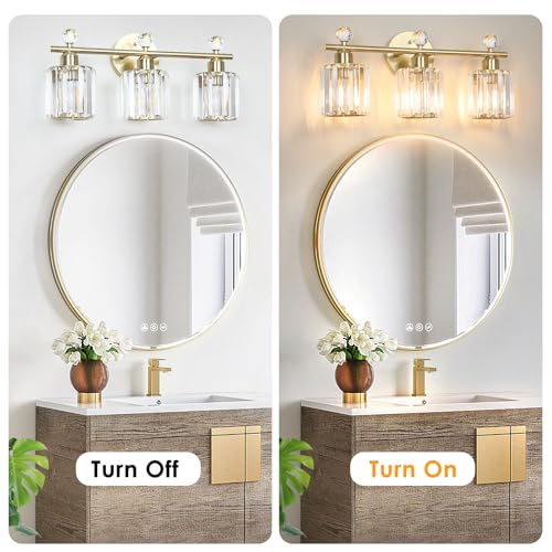 3-Light Gold Bathroom Light Fixtures | Modern K9 Crystal Vanity Lights, Wall Sconce, Stainless Steel Base, Elegant Bathroom & Bedroom Lighting - color: Gold, size: Round-3-Light