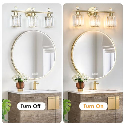 3-Light Gold Bathroom Light Fixtures | Modern K9 Crystal Vanity Lights, Wall Sconce, Stainless Steel Base, Elegant Bathroom & Bedroom Lighting - color: Gold, size: Round-3-Light