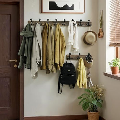 WEBI Coat Rack Wall Mount,17" Solid Wood Coat Hooks Wall Mounted Coat Hanger,16" Hole to Hole,Heavy Duty Hook Rack Rail,3 Triple Hooks for Hanging Coats,Jacket,Clothes,Hat,Weathered Brown,2 Packs - color: Weathered Brown, size: 17 Inch(2 Pcs)