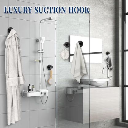 Suction Cup Hooks No Drill Stainless Steel Shower Hooks Towel Hook Heavy Duty on Smooth and Non-Porous Surfaces in Bathrooms Kitchen Bedroom (2, Matte Black) - color: Matte Black