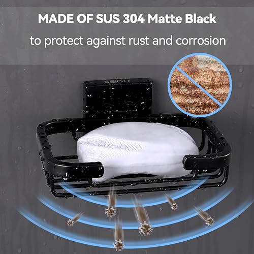 SEIDO Matte Black Soap Dish for Shower Wall, Black Bar Soap Holder for Bathroom & Kitchen, 304 Stainless Steel Wall Mount Soap Dish Holder, 4.8" L x 3.2" W Internal - color: Matte Black