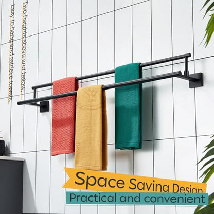 KOKOSIRI Bathroom Towel Bars 36-Inch Double Towel Rails Matte Black Towel Holder Overlength for Kitchen Toilet Stainless Steel B5009BK-L36 - color: Matte Black, size: 36-Inch