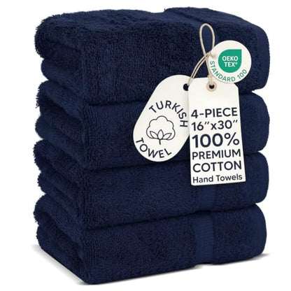 Chakir Turkish Linens 4 Piece Hand Towels, 100% Cotton Turkish Towels for Bathroom, Luxury Soft Absorbent Hand Towel Set, 16 x 30 Inches, Navy - color: Navy