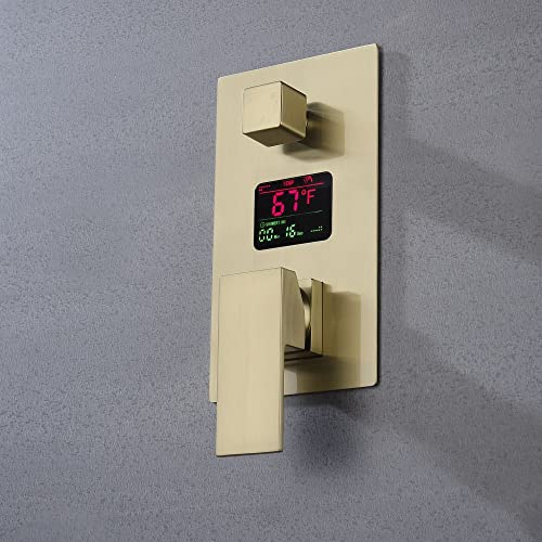 Cascada Digital 12” Wall Mounted Shower System with Single Handle & LCD Display, 3 Functions (Rainfall, Body jets & Handheld) (Rose Gold) - color: Rose Gold