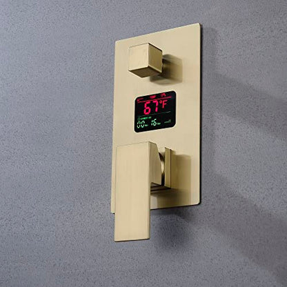 Cascada Digital 12” Wall Mounted Shower System with Single Handle & LCD Display, 3 Functions (Rainfall, Body jets & Handheld) (Rose Gold) - color: Rose Gold