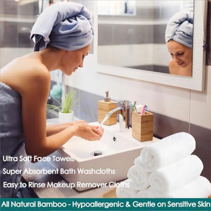 Wash Cloths 6 Pack,Super Soft Face Towel on Sensitive Skin,13''x13'',White | 100% Viscose,Skin Friendly,Gently Wash Face&Body,Breathable,Absorbent,Fast Dry,Easy Rinsed,Hanging Loop,Bathroom,Travel Use - color: White, size: 13x13 inch-6 Pack
