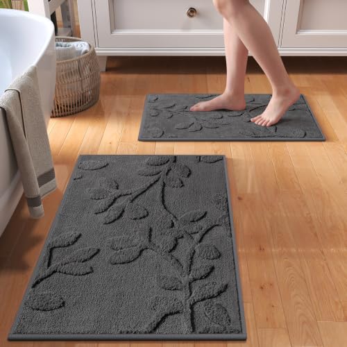 Bathroom Rugs Sets, Thin Non Slip Bath Mat Browm 16"x24"-2 Piece | Quick Dry Absorbent Washable Rubber Backing Bath Rug Shower Mat Bathroom Floor Mat For Sink Bathtub Beside Shower Entrance - color: Black, size: 16"x24"-2pc