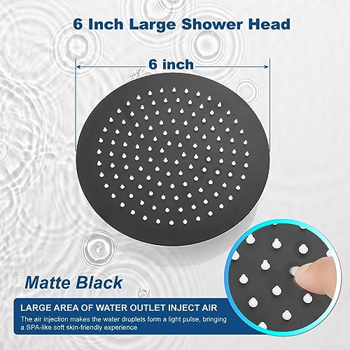 Midanya Round Rain Shower Head,High Pressure,Matte Black 6 Inch | 360°Swivel,Ceiling or Wall Mount,Waterfall Full Body Coverage,Bathroom Remodel,Stainless Steel Large Rainfall Shower Head - color: Black, size: 6 Inch