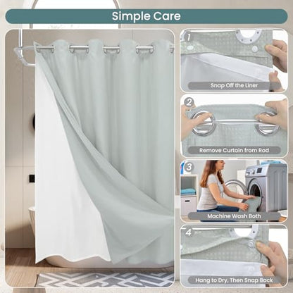 No Hook Shower Curtain Set with Snap-in Detachable Liner, 230 GSM Waffle Weave Fabric, Heavy Duty Water-Repellent (Sage Green, 72" W x 74" L(Pack of 1)) - color: Sage Green, size: 72"W x 74"L (Pack of 1)
