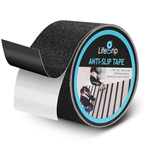 Lifegrip Anti Slip Tape, 4 Inch x 60 Foot Non-Slip Traction Grip Tape for Stairs, Waterproof Stair Treads Grip Non Slip, Non Skid Tape for Steps, Outdoor Black Grip Tape (4" X 60') - color: Black, size: 4" X 60'
