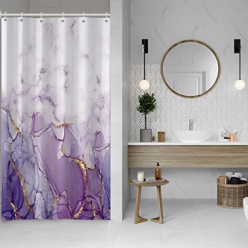 Purple Marble Stall Waterproof Shower Curtain 36x72 inches | RV Small Shower Curtain Set for Bathroom, Abstract Modern, Machine Washable, Easy to Install with Hooks, Lavender Ombre - color: Purple, size: 36"W x 72"L (Pack of 1)