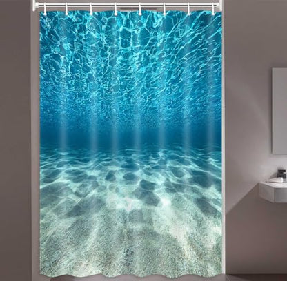 MERCHR Blue Ocean Beach Shower Curtain, Nature Underwater Sea World Scene Bathroom Curtains Waterproof Fabric, 48X72 Inches - color: Blue, size: 48"W x 72"L (Pack of 1)