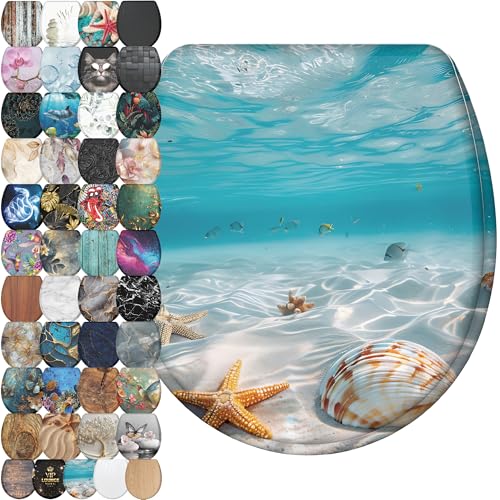 Sanilo Wooden Toilet Seat with Quick Release & Soft Close [ROUND] - Decorative & Slow Close Molded Wood Seat - With One Click for Easy Installation & Cleaning - With Adjustable Fit (Waterworld) - color: Waterworld