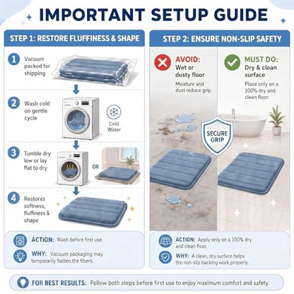 Bathroom Rugs Set 3 Piece, Memory Foam Bath Rugs, Non Slip Washable Bathroom Rug Set, Extra Soft Absorbent Bath Mats with U-Shaped Toilet Rug, Dusty Blue - color: Dusty Blue