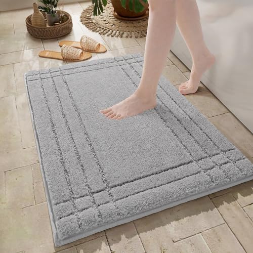 Gray Bathroom Rugs, Non-Slip Washable Bath Mat for Bathroom | Soft Plush Shaggy Bath Mat, Mats for Bathroom/Tub/Shower, Machine Washable, 20x32" - color: Grey, size: 1'8" x 2'8" (Rectangular)