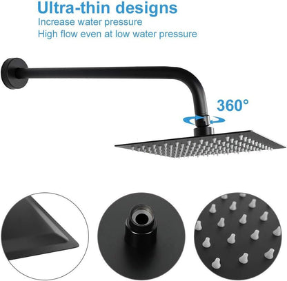 NearMoon Square Rain Shower Head With Extension Arm, Large Stainless Steel Rainfall Shower-Waterfall Full Body Coverage (8 Inch, Matte Black) - color: Matte Black, size: 8 Inch