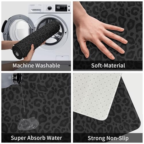 Black Leopard Cheetah Print Bath Mat Non-Slip Soft Microfiber Bathroom Rugs Washable Bathmat, Carpet Rug Entryway Decor for Tub Shower Room Floor, 31.5x20 Mat