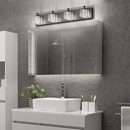 Ralbay Crystal Vanity Lights - 4 LED Modern Matte Black Bathroom Vanity Lights Over Mirror - color: Black, size: 26 inch