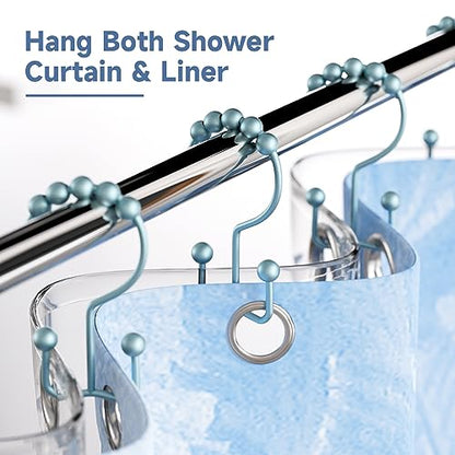 Titanker Shower Curtain Hooks Rings, Rust-Resistant Metal Double Glide Shower Hooks for Bathroom Shower Rods Curtains, Set of 12 Hooks - Lightcyan - color: Lightcyan, style: Modern