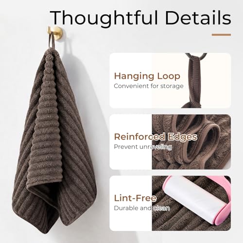 ZVH Hand Towels for Bathroom 6pcs 14X29.5inch,Quick Dry Microfiber,Super Soft,Hand Towels with Hanging Loops for Spa,Kitchen,Hotel (Pink+Beige+Brown, Set of 6) - color: Pink+beige+brown