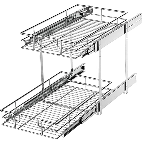 LOVMOR 2 Tier Individual Pull Out Cabinet Organizer 11"W x 21"D, Slide Out Kitchen Cabinet Storage Sliding Shelves - color: 2 Tier, size: 11"W x 21"D