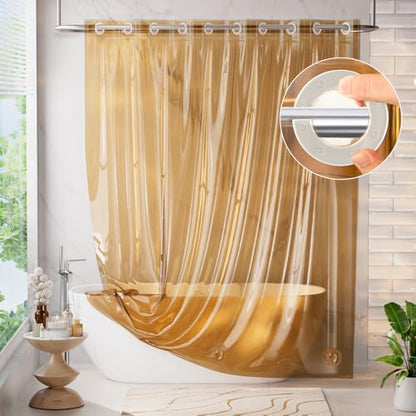 AmazerBath No Hook Shower Curtain and Liner 3-in-1, 8G Luxury Heavy Duty Clear Orange No Hook Shower Curtain Liner, 72x75 Cute EVA Bathroom Weighted Plastic Shower Curtain with 3 Heavyweight Stones - color: Rainbow Sunset