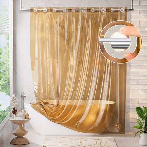 AmazerBath No Hook Shower Curtain and Liner 3-in-1, 8G Luxury Heavy Duty Clear Orange No Hook Shower Curtain Liner, 72x75 Cute EVA Bathroom Weighted Plastic Shower Curtain with 3 Heavyweight Stones - color: Rainbow Sunset, size: 72"W x 75"L (Pack of 1)