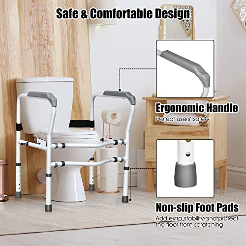 Toilet Safety Rail - Adjustable Free Standing Toilet Armrest with 360° Rotatable Clip, Supports Up to 300 LBS, Ideal for Elderly & Disabled for Enhanced Stability and Safety.
