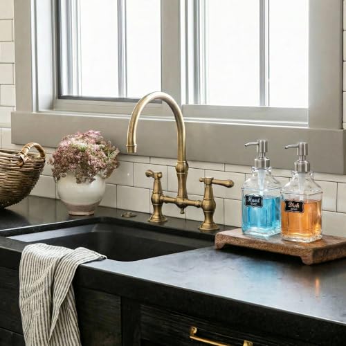 JASAI 2Pack Hand&Dish Glass Soap Dispenser with Rust Proof Pump & Stickers | Kitchen Soap Dispenser with 304 Stainless Steel Pump, Premium Bathroom Soap Dispensers for Dish Soap, Hand Soap，Lotion - color: 2 Pack Silver