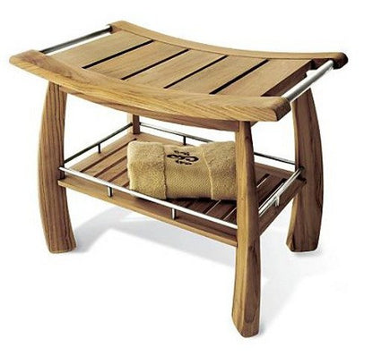 Grade-A Teak Wood Shower/Bath Room/Pool Bench with Shelf