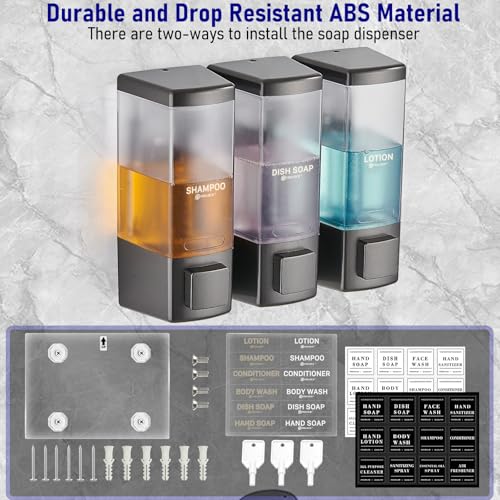 Pollock Shampoo and Conditioner Dispenser 3 Chamber * 500ML | Shower Soap Dispenser Wall Mounted, Body Wash Dispenser No Drill, Refillable Shower Dispenser for Bathroom - color: Blk-zt-53-gun3
