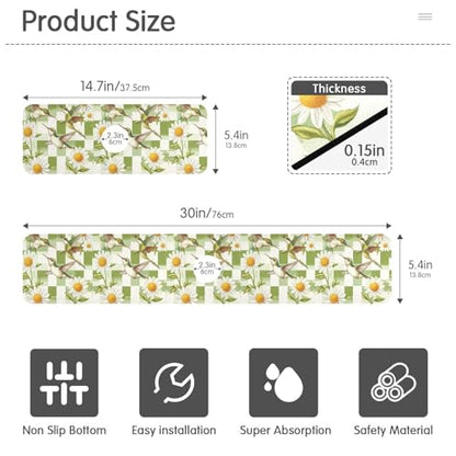 Checkered Green and White Hummingbirds Daisy Kitchen Sink Splash Guard Sink Faucet Mat Faucet Handle Drip Catcher Drain Mats for Kitchen Bathroom - color: Checkered Green and White Hummingbirds Daisy, size: 14.7x5.4in x2